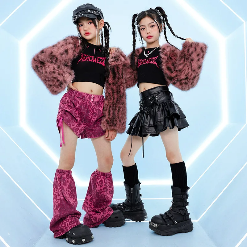 Youth Kpop Hip Hop Clothing Pink Leopard Faux Fur Crop Coat Black Layered Skirt Side Tie Shorts for Girls Dance Costumes Clothes
Youth Kpop Hip Hop Clothing Pink Leopard Faux Fur Crop Coat Black Layered Skirt Side Tie Shorts for Girls Dance Costumes Clothes
