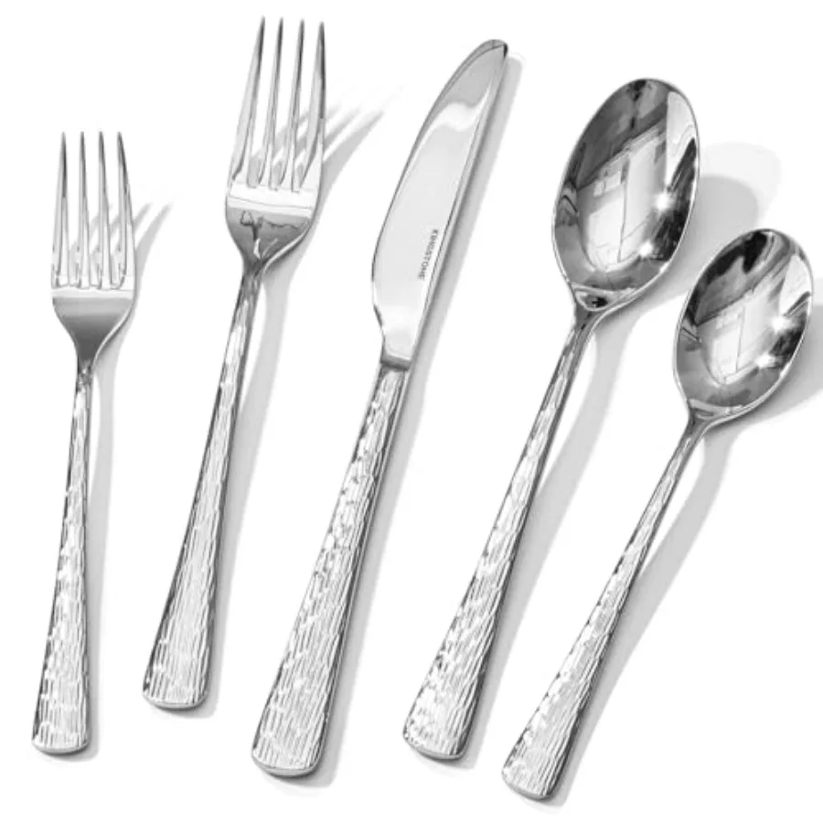 20-Piece Hammered Silverware Set in Mirror Polished 18/10 Stainless Steel with Ripple Handles Design for Dining Room Dishwasher
20-Piece Hammered Silverware Set in Mirror Polished 18/10 Stainless Steel with Ripple Handles Design for Dining Room Dishwasher