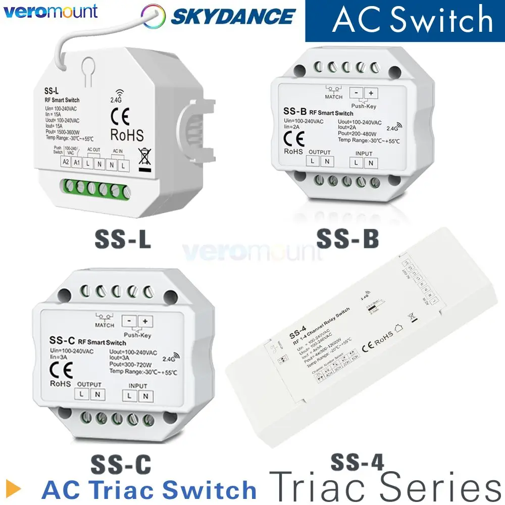 Skydance 100-240 В переменного тока RF + нажимной симисторный переключатель SS-C 6A SS-B 3A 1CH*15A SS-L 4CH*5A SS-4 1-4 канала 2,4G RF пульт дистанционного управления
Skydance 100-240 В переменного тока RF + нажимной симисторный переключатель SS-C 6A SS-B 3A 1CH*15A SS-L 4CH*5A SS-4 1-4 канала 2,4G RF пульт дистанционного управления
