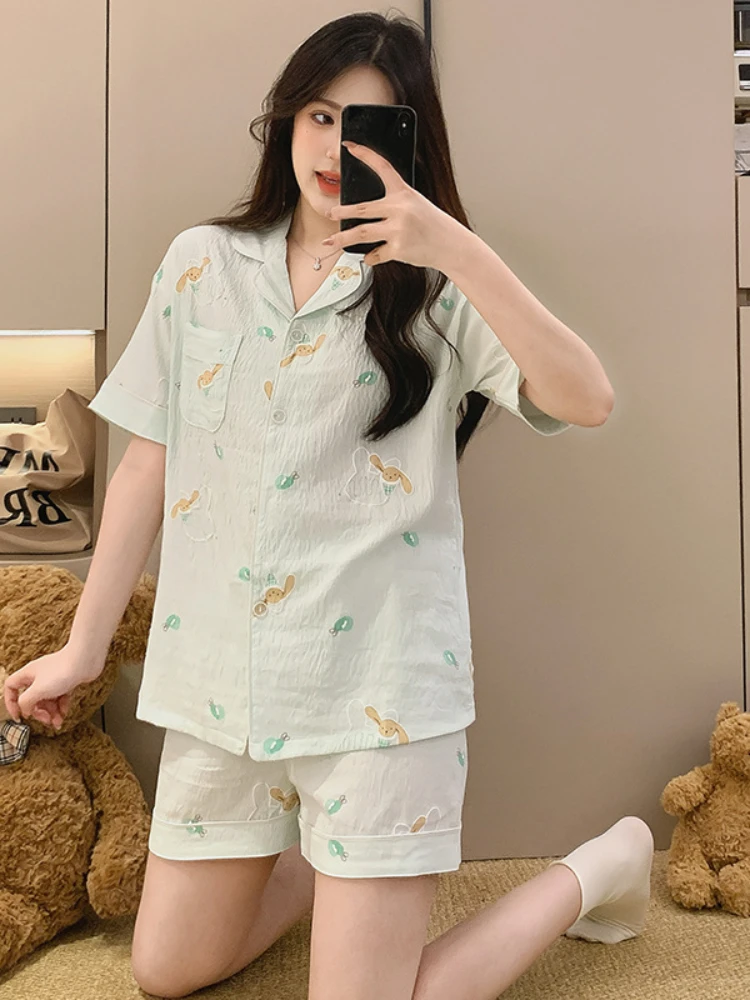 Summer Pure Cotton Pajamas Suit Women New Sweet Printed Short-Sleeved Shorts Nightwear Korean Thin Home Clothes Ladies Sleepwear
Summer Pure Cotton Pajamas Suit Women New Sweet Printed Short-Sleeved Shorts Nightwear Korean Thin Home Clothes Ladies Sleepwear