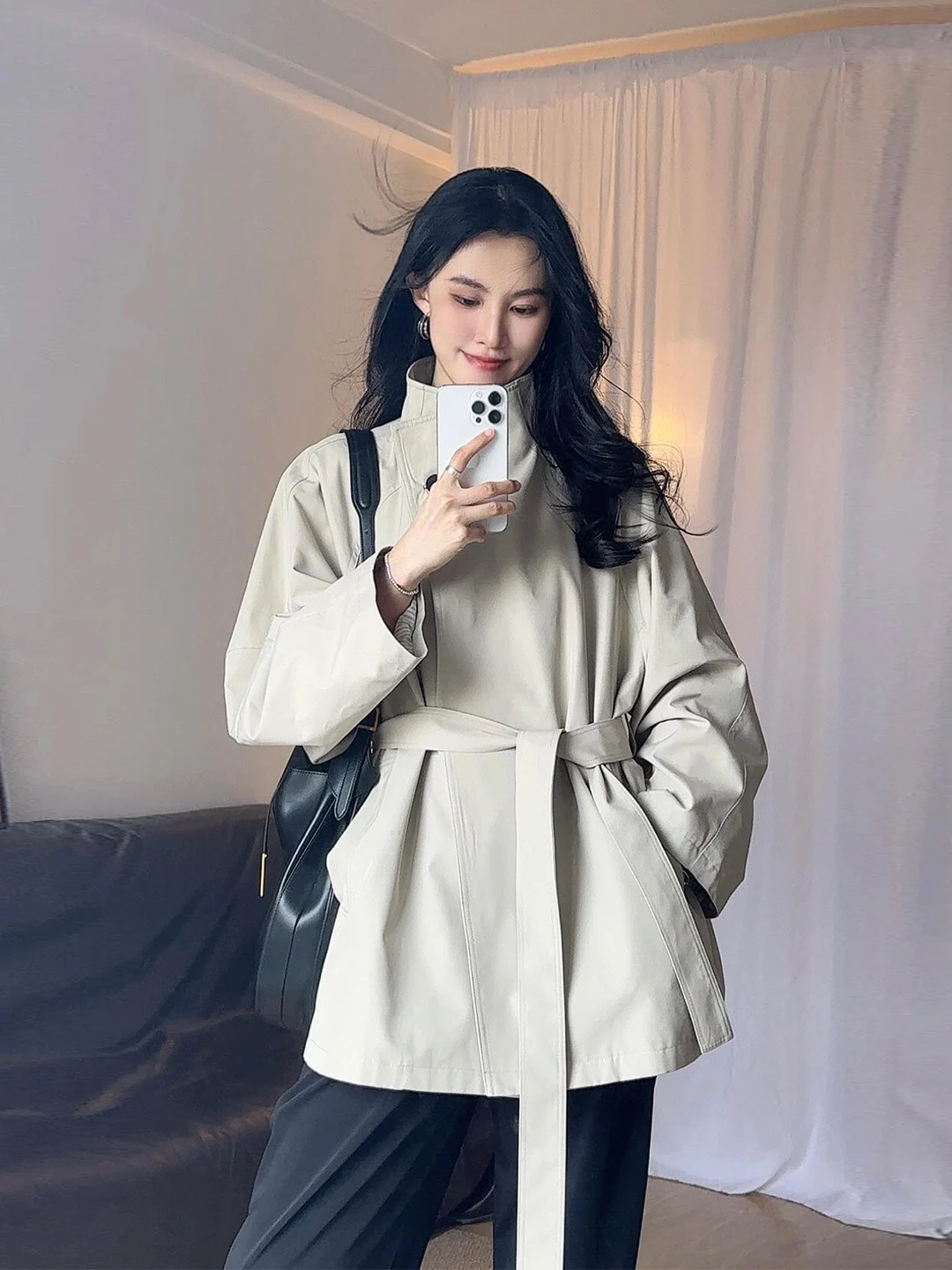 Korean Style Belted Stand Collar Coat Women's Fashion Autumn New Small Size Great Waist Design Sense Coat Long Sleeve
Korean Style Belted Stand Collar Coat Women's Fashion Autumn New Small Size Great Waist Design Sense Coat Long Sleeve