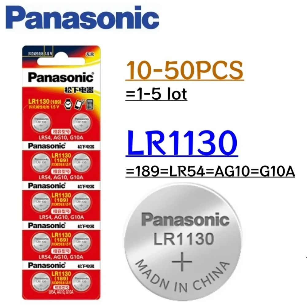 10-50 piece Original Panasonic 189 LR1130 AG10 SR1130 389 V10GA LR54 SR54 Alkaline Button Cell Battery For Watch Calculator Toy
10-50 piece Original Panasonic 189 LR1130 AG10 SR1130 389 V10GA LR54 SR54 Alkaline Button Cell Battery For Watch Calculator Toy
