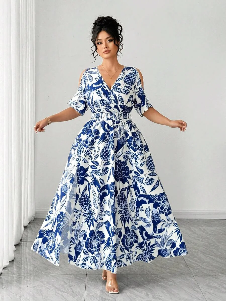 plus Size Elegant Dress Fashion Print Gathered Waist Slimming Vacation Style Floral And Bird Patterned Stylish Garment
plus Size Elegant Dress Fashion Print Gathered Waist Slimming Vacation Style Floral And Bird Patterned Stylish Garment