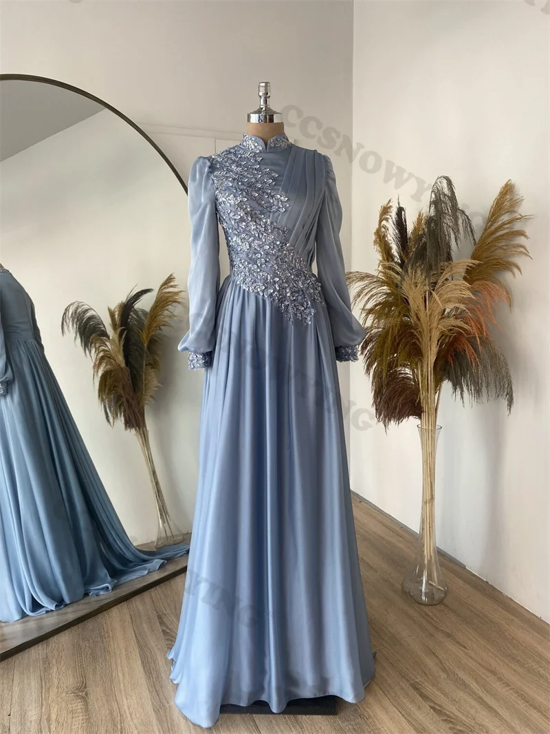 Chiffon Appliques High Neck Muslim Evening Dress Long Sleeve A Line Prom Formal Party Gown Arabic Dubai Women Robes De Soirée
Chiffon Appliques High Neck Muslim Evening Dress Long Sleeve A Line Prom Formal Party Gown Arabic Dubai Women Robes De Soirée