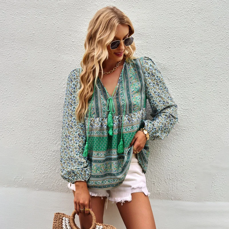 Self-Developed and Designed Temperament PO'MY Xiya Vacation Style Printing Color Contrast Four Seasons Top Shirt Women
Self-Developed and Designed Temperament PO'MY Xiya Vacation Style Printing Color Contrast Four Seasons Top Shirt Women