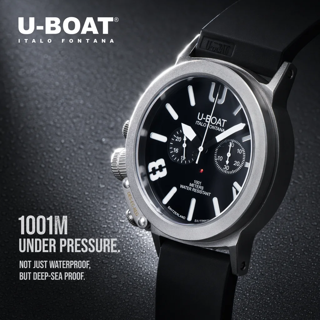 U-BOAT Men's Sport Quartz Chronograph Wristwatch 44mm Stainless Steel Case Soft Silicone Band 1001M Deep Waterproof Diving Watch
U-BOAT Men's Sport Quartz Chronograph Wristwatch 44mm Stainless Steel Case Soft Silicone Band 1001M Deep Waterproof Diving Watch