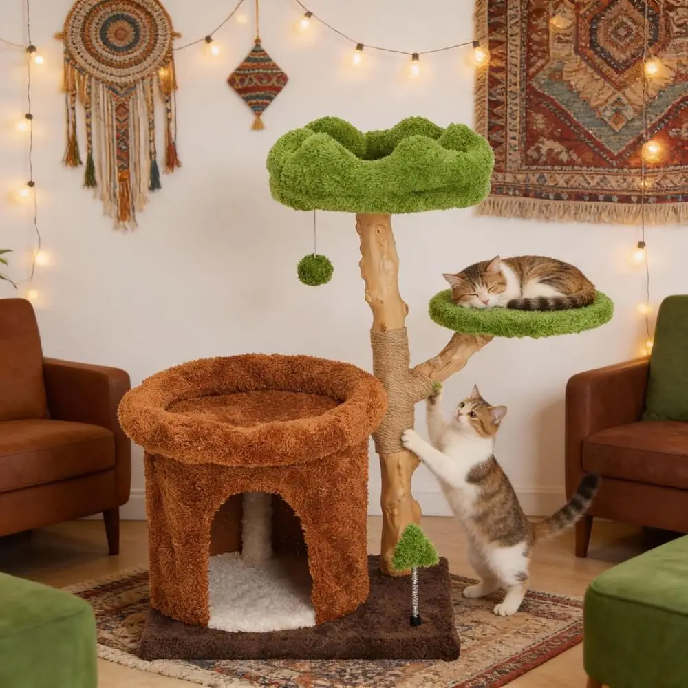 32-Inch Natural Wood Cat Tower with Sisal Posts, Beds, and Condo for Indoor Cats and Multi-Cat Homes
32-Inch Natural Wood Cat Tower with Sisal Posts, Beds, and Condo for Indoor Cats and Multi-Cat Homes