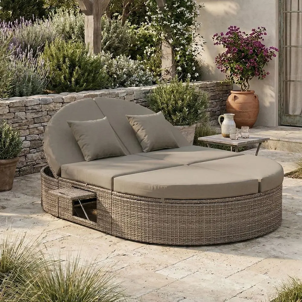 Outdoor Sun Bed Patio 2-Person Daybed, Rattan Sun Day Soa Bed Reclining Lounger with Adjustable Backrests, oldable Cup Trays or
Outdoor Sun Bed Patio 2-Person Daybed, Rattan Sun Day Soa Bed Reclining Lounger with Adjustable Backrests, oldable Cup Trays or