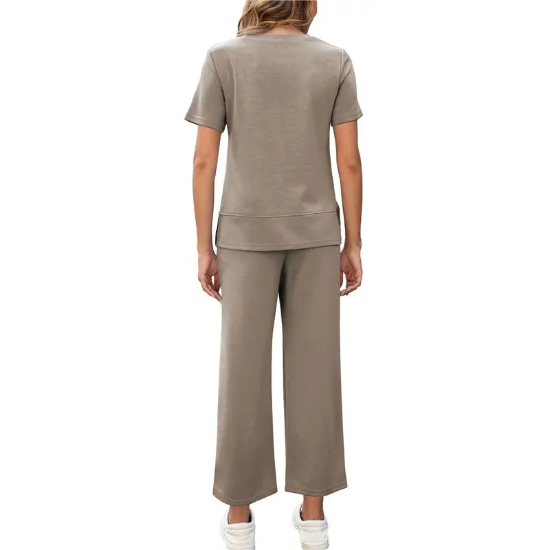 AEF6-Женский домашний костюм-двойка: повседневный спортивный комплект с коротким рукавом и широкими брюками
AEF6-Женский домашний костюм-двойка: повседневный спортивный комплект с коротким рукавом и широкими брюками