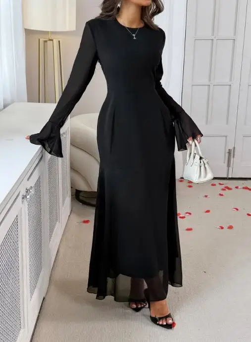Women Dress 2026 New Spring Autumn Solid Color Flare Long Sleeve Mesh Patchwork Cinched Waist Hip Wrapping Long Dress
Women Dress 2026 New Spring Autumn Solid Color Flare Long Sleeve Mesh Patchwork Cinched Waist Hip Wrapping Long Dress