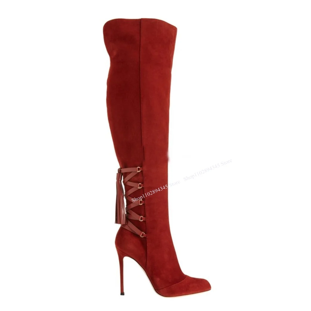 Red Fleece Lace Up Knee High Boots Thin High Heel Pointed Toe Fashionable Sexy Cool Western Winter Woman Shoes Zapatilla Mujer
Red Fleece Lace Up Knee High Boots Thin High Heel Pointed Toe Fashionable Sexy Cool Western Winter Woman Shoes Zapatilla Mujer