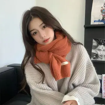 남녀공용 겨울 뜨게 울 스카프, 열 목 워머, 단색 양털 보온 스카프, 두꺼운 방풍 목 커버