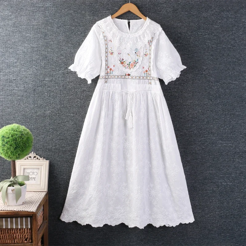 Summer Japan Style Mori Girl Lace Floral Embroidery Cotton Linen Dress Women Kawaii Cute Short Sleeve Casual Loose Vestidos
Summer Japan Style Mori Girl Lace Floral Embroidery Cotton Linen Dress Women Kawaii Cute Short Sleeve Casual Loose Vestidos