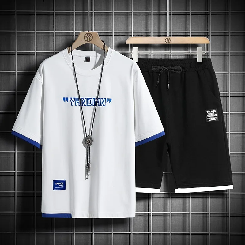 Men Fake Two Piece Cuff Color Block Letter Print Short Sleeve Tee Drawstring Shorts Summer Loose Casual Two Piece Outfit
Men Fake Two Piece Cuff Color Block Letter Print Short Sleeve Tee Drawstring Shorts Summer Loose Casual Two Piece Outfit