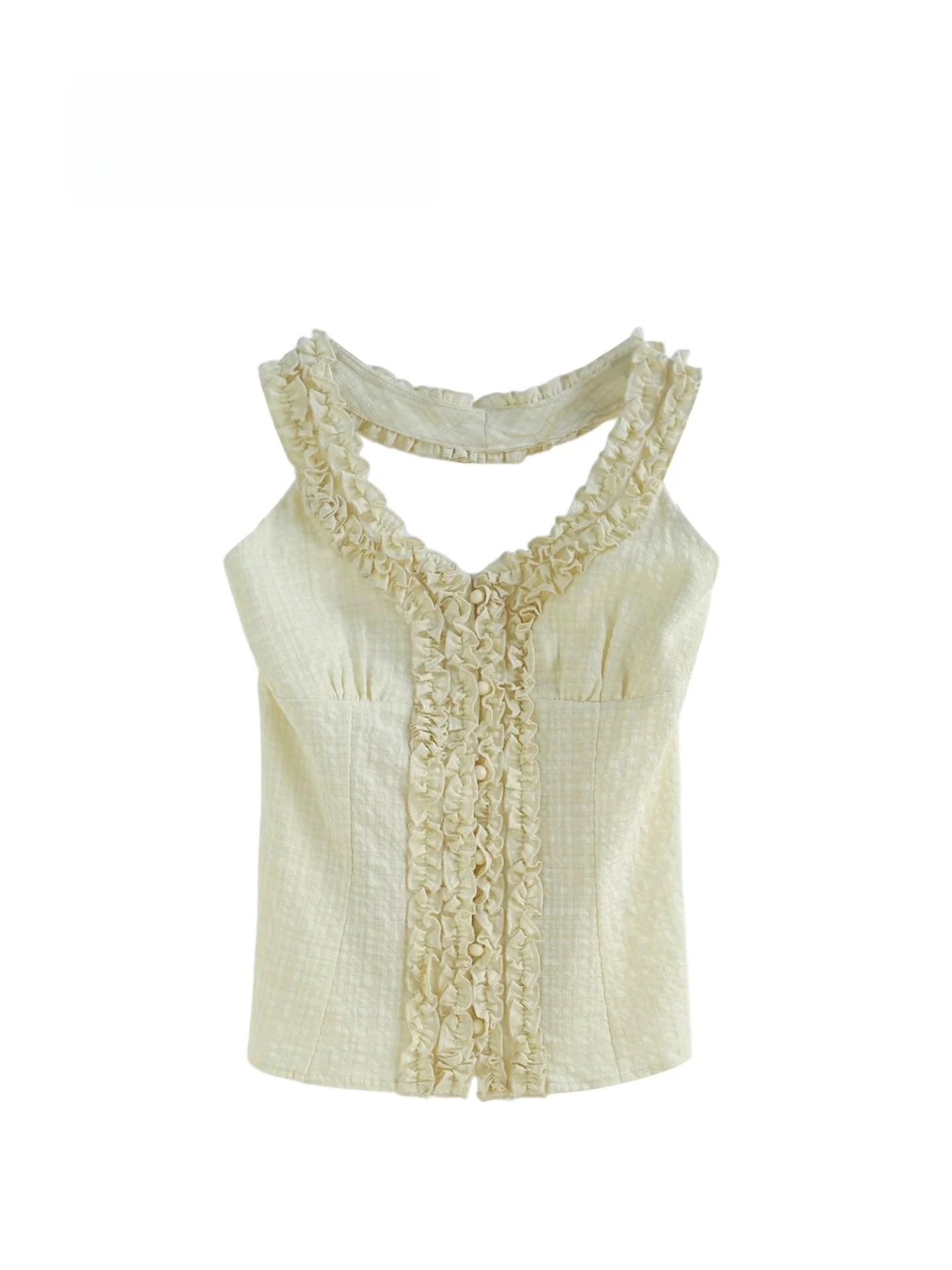 French Style Short Sleeveless Vest with Wood Grain Ruffle Neck Design And Knot High Waist Breathable Skin-Friendly ...
French Style Short Sleeveless Vest with Wood Grain Ruffle Neck Design And Knot High Waist Breathable Skin-Friendly ...