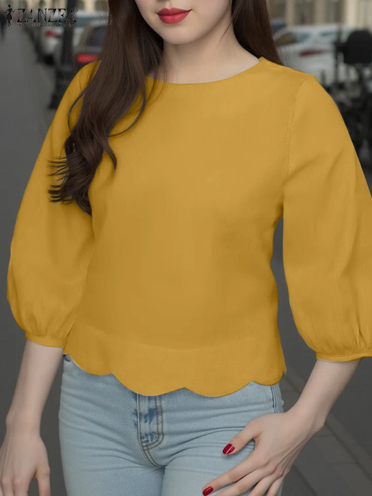 Women Blouses 2025 ZANZEA Summer Casual Tops Fashion Wavy Irregular Hem Shirts Solid Color 3/4 Puff Sleeve Loose Blusas Office
Women Blouses 2025 ZANZEA Summer Casual Tops Fashion Wavy Irregular Hem Shirts Solid Color 3/4 Puff Sleeve Loose Blusas Office