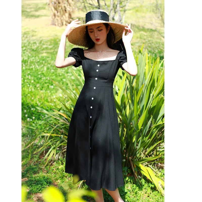 Romantic Retro Black One-Shoulder Short-Sleeve Dress Slimming Waist Design Spring Summer Women's Fashion A-Line Polyester Dress
Romantic Retro Black One-Shoulder Short-Sleeve Dress Slimming Waist Design Spring Summer Women's Fashion A-Line Polyester Dress