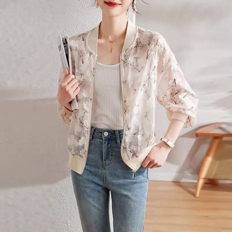 Women's Floral Jacquard Sun Protection Jacket Summer Lightweight Casual Short Chiffon Coat for Middle Age
Women's Floral Jacquard Sun Protection Jacket Summer Lightweight Casual Short Chiffon Coat for Middle Age
