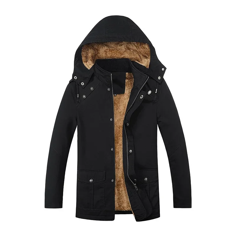 Men's outerwear winter new foreign trade men's jacket with plush, thickened and loose fitting cap, medium length windbreaker
Men's outerwear winter new foreign trade men's jacket with plush, thickened and loose fitting cap, medium length windbreaker