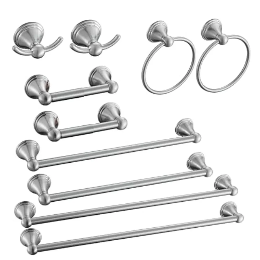 Bathroom Hardware Set: 10-Piece Wall-Mount Bath Accessories in Brushed Nickel Includes 20 in 16 in Towel Bars, Towel Ring, TP H
Bathroom Hardware Set: 10-Piece Wall-Mount Bath Accessories in Brushed Nickel Includes 20 in 16 in Towel Bars, Towel Ring, TP H