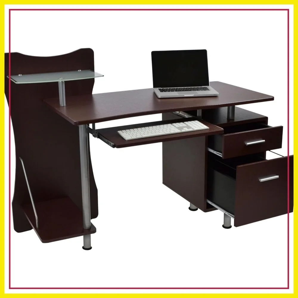 51'' Computer Desk with File Cabinet, Glass Printer Shelf, Keyboard Tray, Drawer, Stylish Office Workstation, Chocolate Brown
51'' Computer Desk with File Cabinet, Glass Printer Shelf, Keyboard Tray, Drawer, Stylish Office Workstation, Chocolate Brown