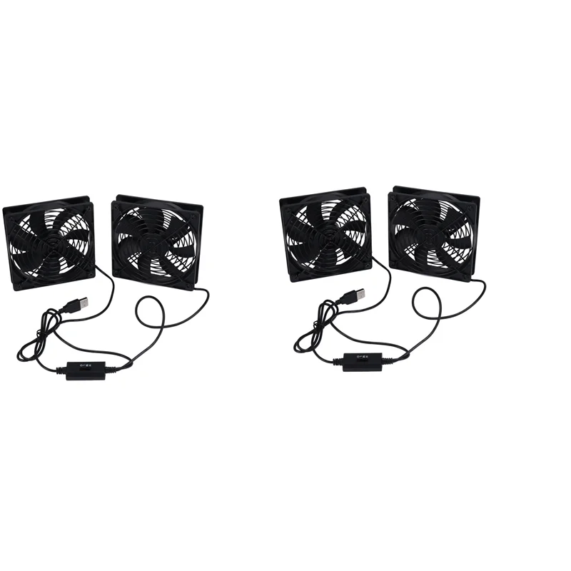 ABVI-2X Dual 120Mm 5V USB Powered PC Router Fans With Speed Controller High Airflow Cooling Fan For Router Modem Receiver
