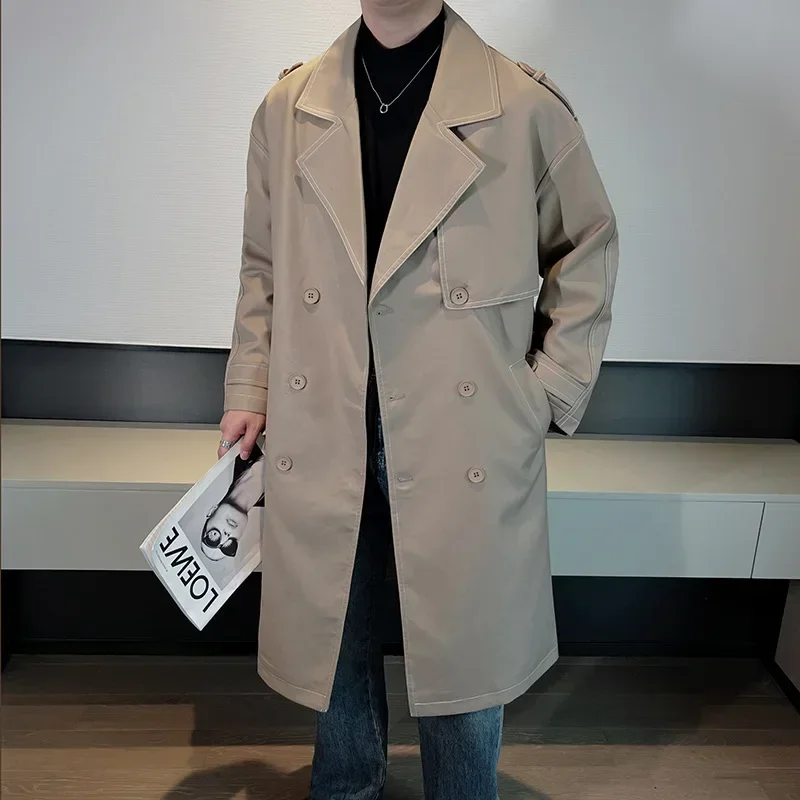 2023 New Korean Mid Length Windbreaker Coat Men's Over Knee Double Breasted Windbreaker
2023 New Korean Mid Length Windbreaker Coat Men's Over Knee Double Breasted Windbreaker