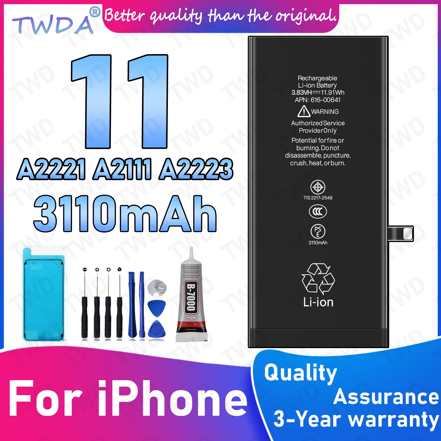 616-00641 Large capacity 3110mAh Battery For iPhone 11/A2221/A2111/A2223 Batteries New High Quanlity+Free Tools
616-00641 Large capacity 3110mAh Battery For iPhone 11/A2221/A2111/A2223 Batteries New High Quanlity+Free Tools
