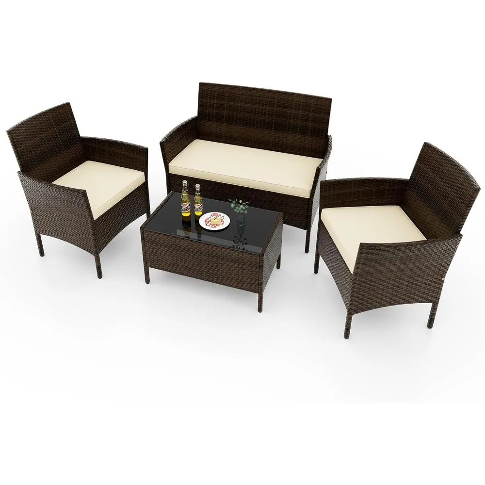 4-Piece Patio Furniture Set - Rattan Outdoor Conversation Bistro Set w/Cushions, Glass Coffee Table, Wicker Chairs & Loveseat f
4-Piece Patio Furniture Set - Rattan Outdoor Conversation Bistro Set w/Cushions, Glass Coffee Table, Wicker Chairs & Loveseat f