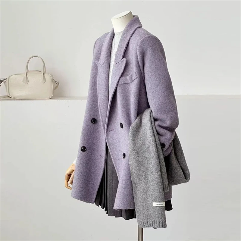 New Spring Autumn Double-faced Woolen Coat Loose Women's Suit Collar Double Breasted Long Sleeve Temperament Purple Jacket Trend
New Spring Autumn Double-faced Woolen Coat Loose Women's Suit Collar Double Breasted Long Sleeve Temperament Purple Jacket Trend