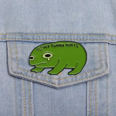 Broches en émail grenouille verte qui pleure, broches personnalisées MY TUMMY HURHES, Badges à revers, bijoux animaux de dessin animé, cadeau pour enfants et amis