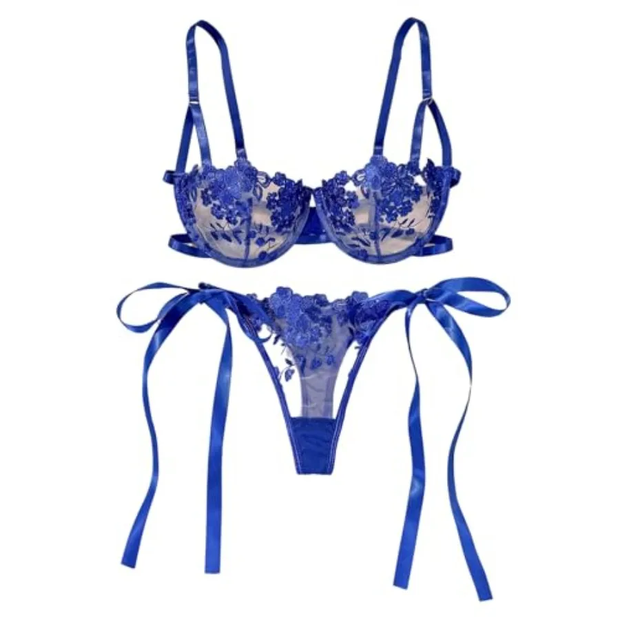 Verdusa Women's 2 Pcs Floral Lace Bow Lingerie Set Embroidery Sheer Push Up Bra with Tied Side Thong
Verdusa Women's 2 Pcs Floral Lace Bow Lingerie Set Embroidery Sheer Push Up Bra with Tied Side Thong