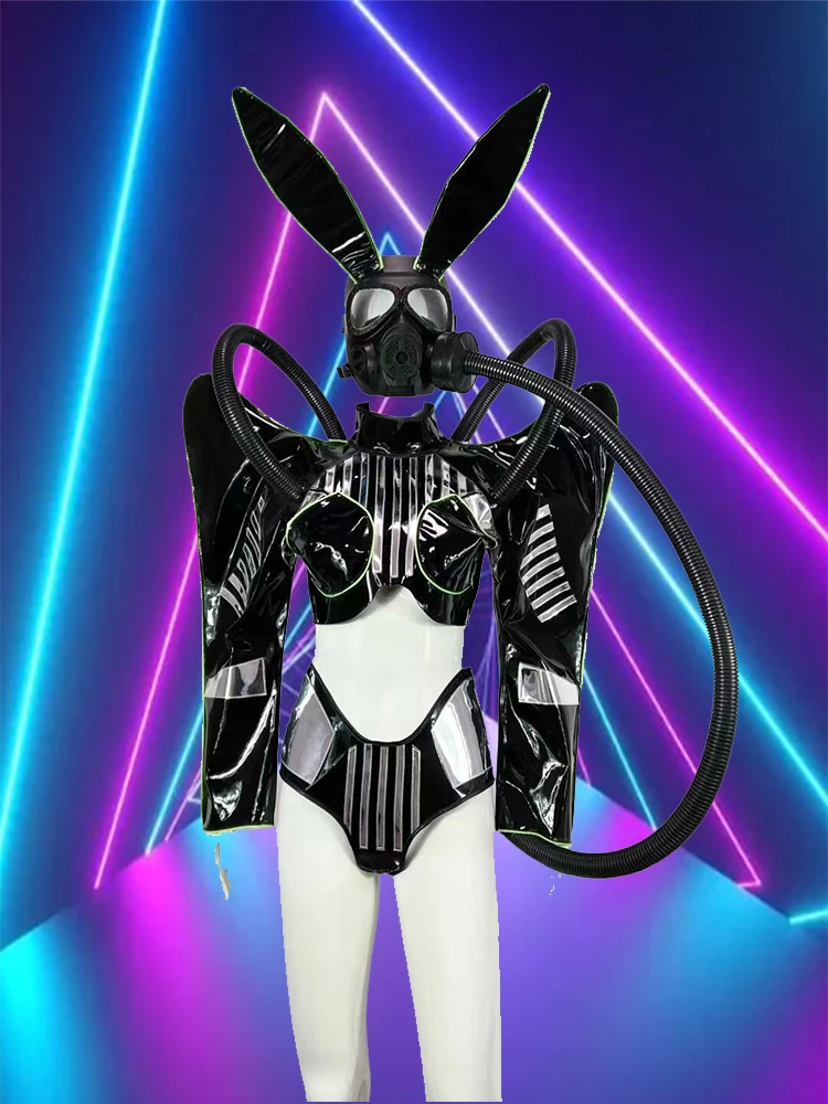 Drag Queen Gas mask Future Sense Stage Costume Pu Leather Stand Shoulder Tops Shorts Nightclub Dancer Clothing Party Rave Outfit
Drag Queen Gas mask Future Sense Stage Costume Pu Leather Stand Shoulder Tops Shorts Nightclub Dancer Clothing Party Rave Outfit