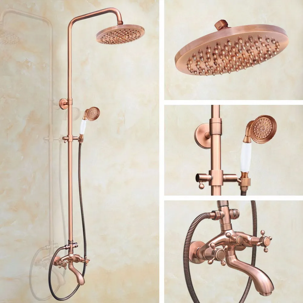 Antique Red Copper Brass Two Cross Handles Bathroom Rainfall Shower Faucet Set Bath Tub Mixer Tap Hand Held Shower Head mrg506
Antique Red Copper Brass Two Cross Handles Bathroom Rainfall Shower Faucet Set Bath Tub Mixer Tap Hand Held Shower Head mrg506