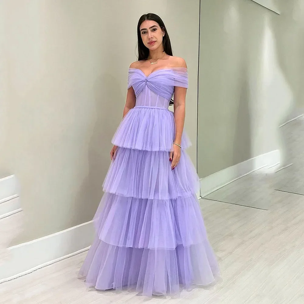 Customized Purple Evening Dresses Homecoming Gown Tiered Tulle Women Off The Shoulder Special Party Gowns Formal Occasion Dress
Customized Purple Evening Dresses Homecoming Gown Tiered Tulle Women Off The Shoulder Special Party Gowns Formal Occasion Dress