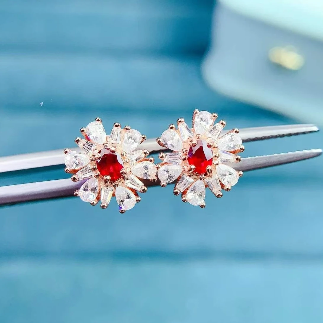 Natural Ruby Earrings with Certificate 925 Sterling Silver, 18K Gold Plated Flower Silver Studs Earrings Fine Jewelry Gift
Natural Ruby Earrings with Certificate 925 Sterling Silver, 18K Gold Plated Flower Silver Studs Earrings Fine Jewelry Gift