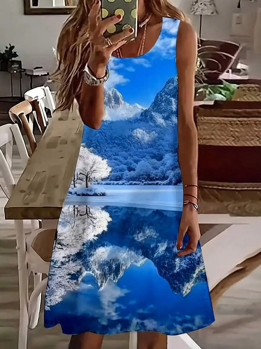 Women Sleeveless Mountain Lake Print Dress Summer Vacation
Women Sleeveless Mountain Lake Print Dress Summer Vacation