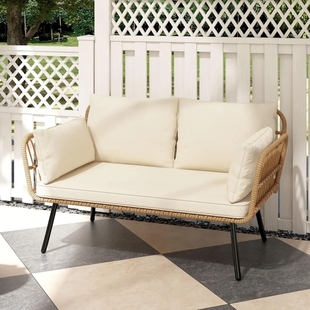 Wicker Patio Loveseat, All-Weather Rattan 2-Seat Sofa with Cushions & Lumbar Pillows, Outdoor Patio Furniture Set for Patio
Wicker Patio Loveseat, All-Weather Rattan 2-Seat Sofa with Cushions & Lumbar Pillows, Outdoor Patio Furniture Set for Patio
