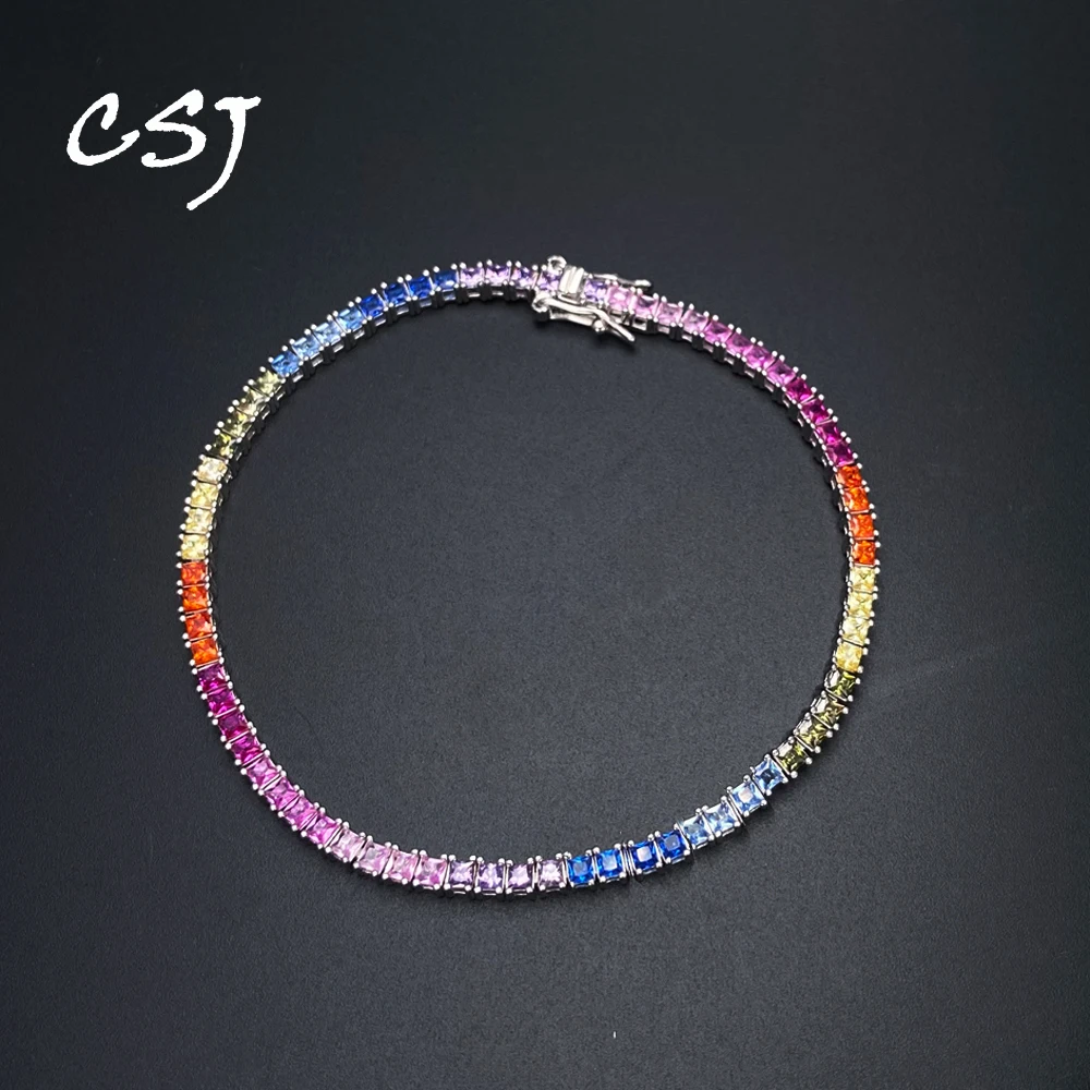 Elegant Tennis Chain 925 Sterling Silver Cluster Rainbow Ziron Sparking Bracelet Square Gemstone for Women Birthday Jewelry Gift
Elegant Tennis Chain 925 Sterling Silver Cluster Rainbow Ziron Sparking Bracelet Square Gemstone for Women Birthday Jewelry Gift