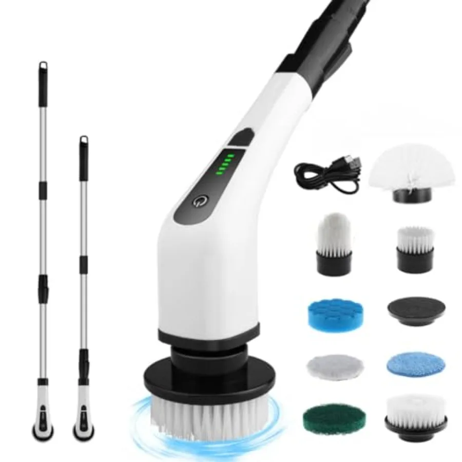 Electric Spin Scrubber Cordless Cleaning Brush with 8 Replaceable Heads Adjustable Handle Dual Speed Power Scrubber for Bathroo
Electric Spin Scrubber Cordless Cleaning Brush with 8 Replaceable Heads Adjustable Handle Dual Speed Power Scrubber for Bathroo