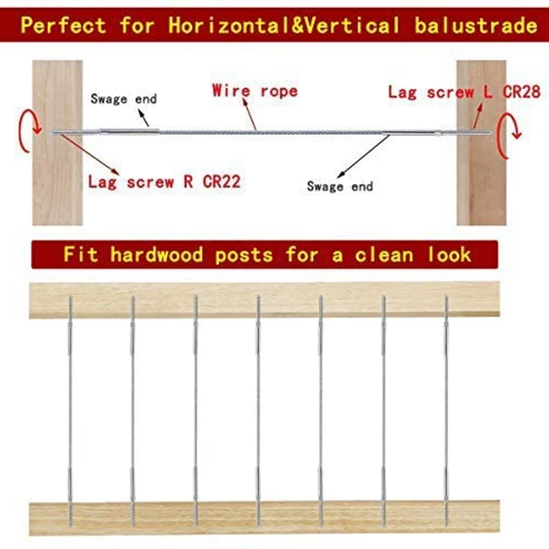 10 Pairs Lag Screw Swage Turnbuckle Tensioner And Lag Screw Stud Fitting For 1/8Inch Cable Deck Railing Kit-A68E
10 Pairs Lag Screw Swage Turnbuckle Tensioner And Lag Screw Stud Fitting For 1/8Inch Cable Deck Railing Kit-A68E