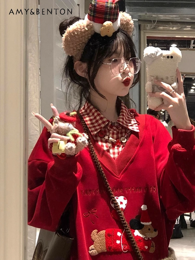 2220, весна-осень-зима, новый воротник-поло, искусственная двухсекционная красная женская бархатная толстовка с капюшоном в корейском стиле, свободный повседневный топ с принтом щенка
2220, весна-осень-зима, новый воротник-поло, искусственная двухсекционная красная женская бархатная толстовка с капюшоном в корейском стиле, свободный повседневный топ с принтом щенка