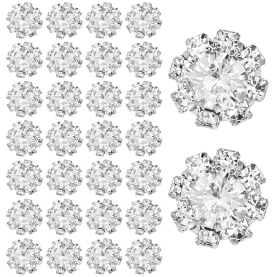30 Pcs Rhinestone Embellishments 12mm Crystal Flower Flatback Rhinestones Bulk Rhinestone Buttons for DIY Jewelry Bridal Bouque