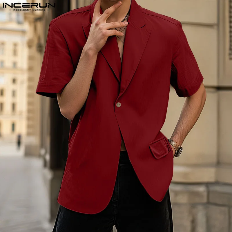 2025 Men Blazer Solid Lapel Short Sleeve One Button Streetwear Suits Men Korean Style Fashion Casual Thin Coats S-5XL INCERUN
2025 Men Blazer Solid Lapel Short Sleeve One Button Streetwear Suits Men Korean Style Fashion Casual Thin Coats S-5XL INCERUN