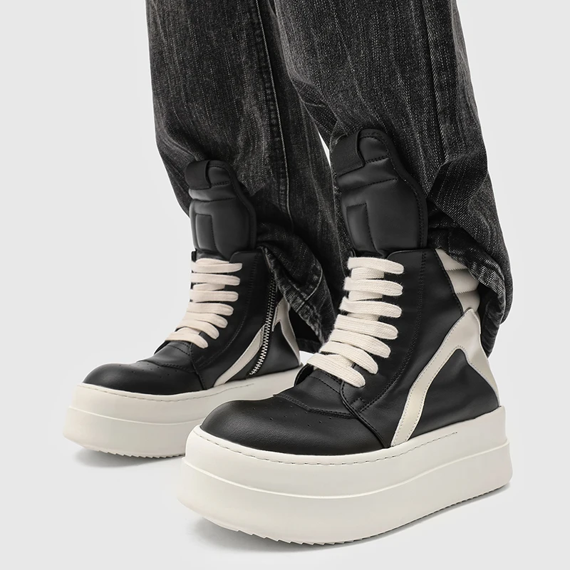 Men's Black White High Top Platform Boots Thick Sole Leather Lace-Up Zipper Casual Shoes Male Streetwear Fashion 2026 New
Men's Black White High Top Platform Boots Thick Sole Leather Lace-Up Zipper Casual Shoes Male Streetwear Fashion 2026 New