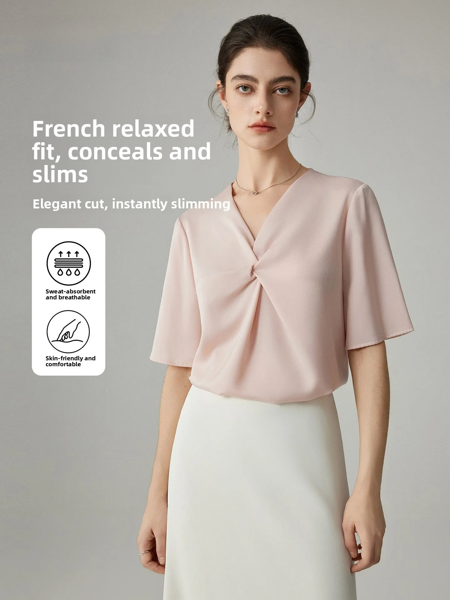 JACOOBS Pink Satin Short Sleeve Women's Shirt Chest Knot Design Gentle Sweet Versatile Original Design Polyester Summer Shirt
JACOOBS Pink Satin Short Sleeve Women's Shirt Chest Knot Design Gentle Sweet Versatile Original Design Polyester Summer Shirt