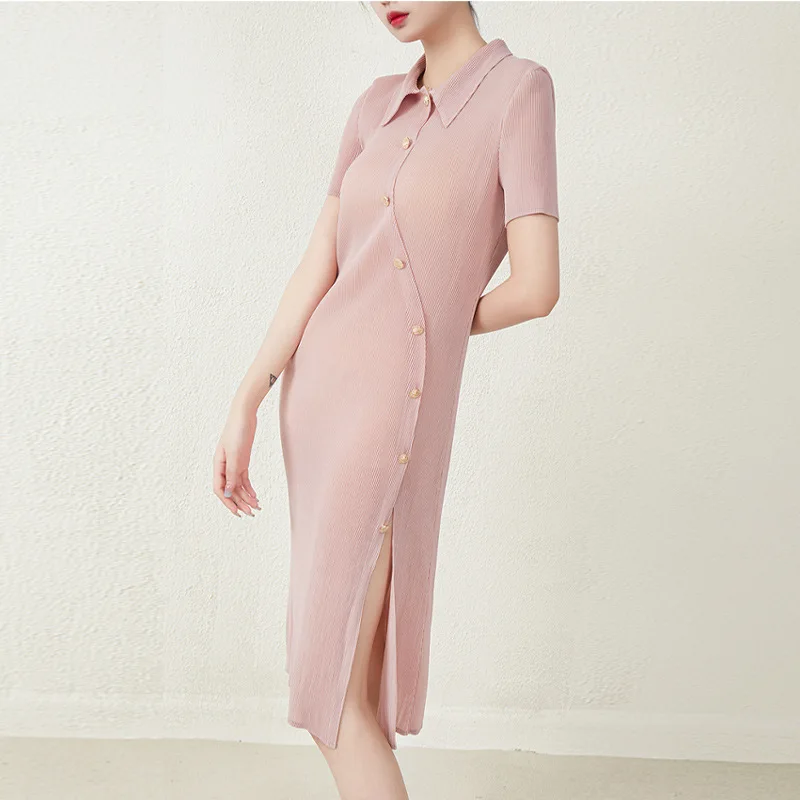 Summer Dress Women's Clothing 2023 New Solid Color POLO Collar Short Sleeved Stretch Miyake Pleated Split Fashion Dresses Midi
Summer Dress Women's Clothing 2023 New Solid Color POLO Collar Short Sleeved Stretch Miyake Pleated Split Fashion Dresses Midi