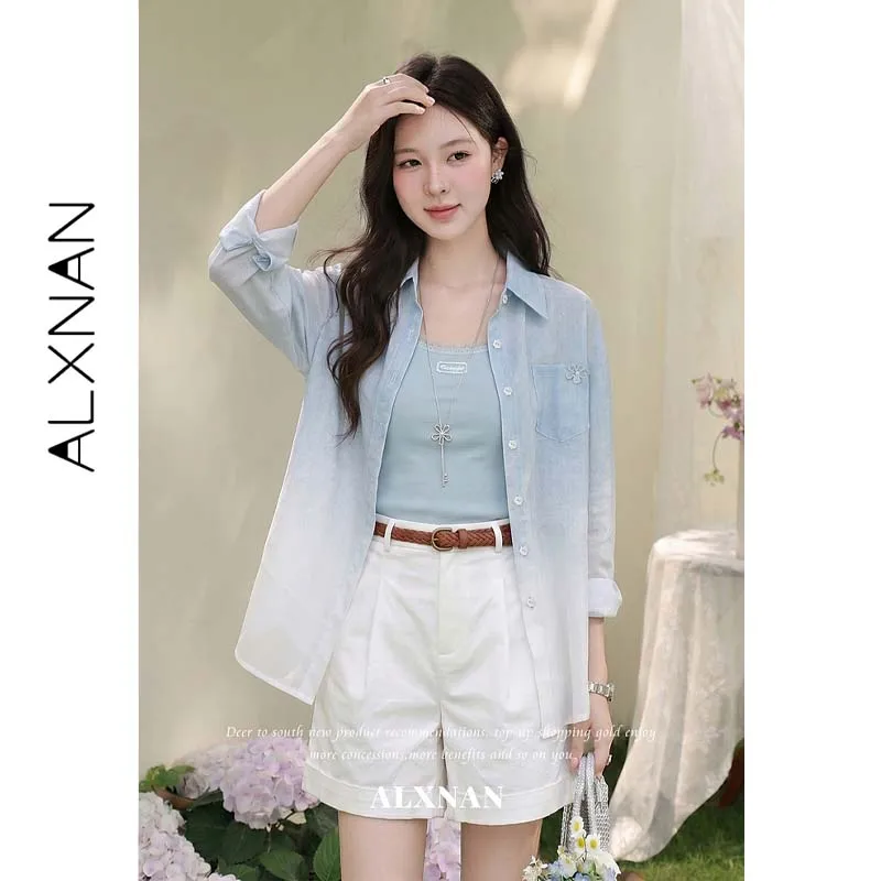 ALXNAN Gradient Blue Sun Protection Shirt Women Summer New Lapel Pocket Floral Decor Casual Lightweight Long Sleeve Top L661116A
ALXNAN Gradient Blue Sun Protection Shirt Women Summer New Lapel Pocket Floral Decor Casual Lightweight Long Sleeve Top L661116A