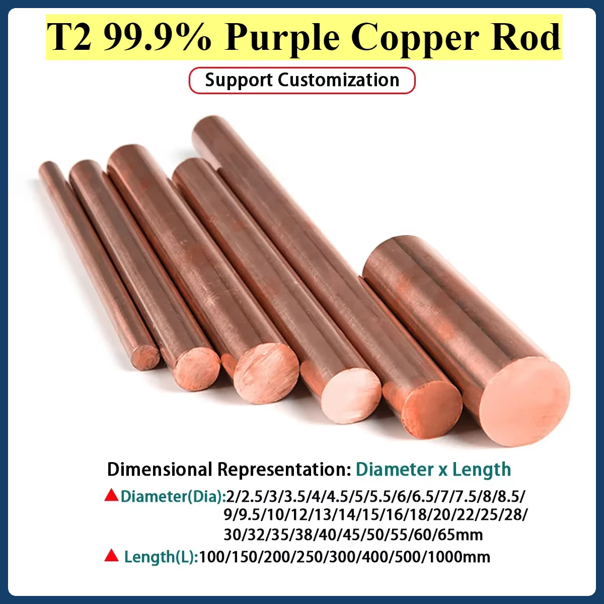 T2 99.9% Purple Copper Rod Red Copper Solid Rod Pure Copper Rod Dia 2-65mm L100-1000mm
T2 99.9% Purple Copper Rod Red Copper Solid Rod Pure Copper Rod Dia 2-65mm L100-1000mm