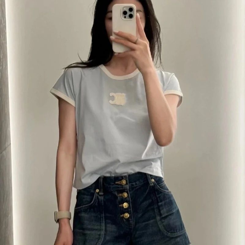 Летняя новая нашивка с круглым вырезом и коротким рукавом, приталенная повседневная футболка с цветными блоками
Летняя новая нашивка с круглым вырезом и коротким рукавом, приталенная повседневная футболка с цветными блоками